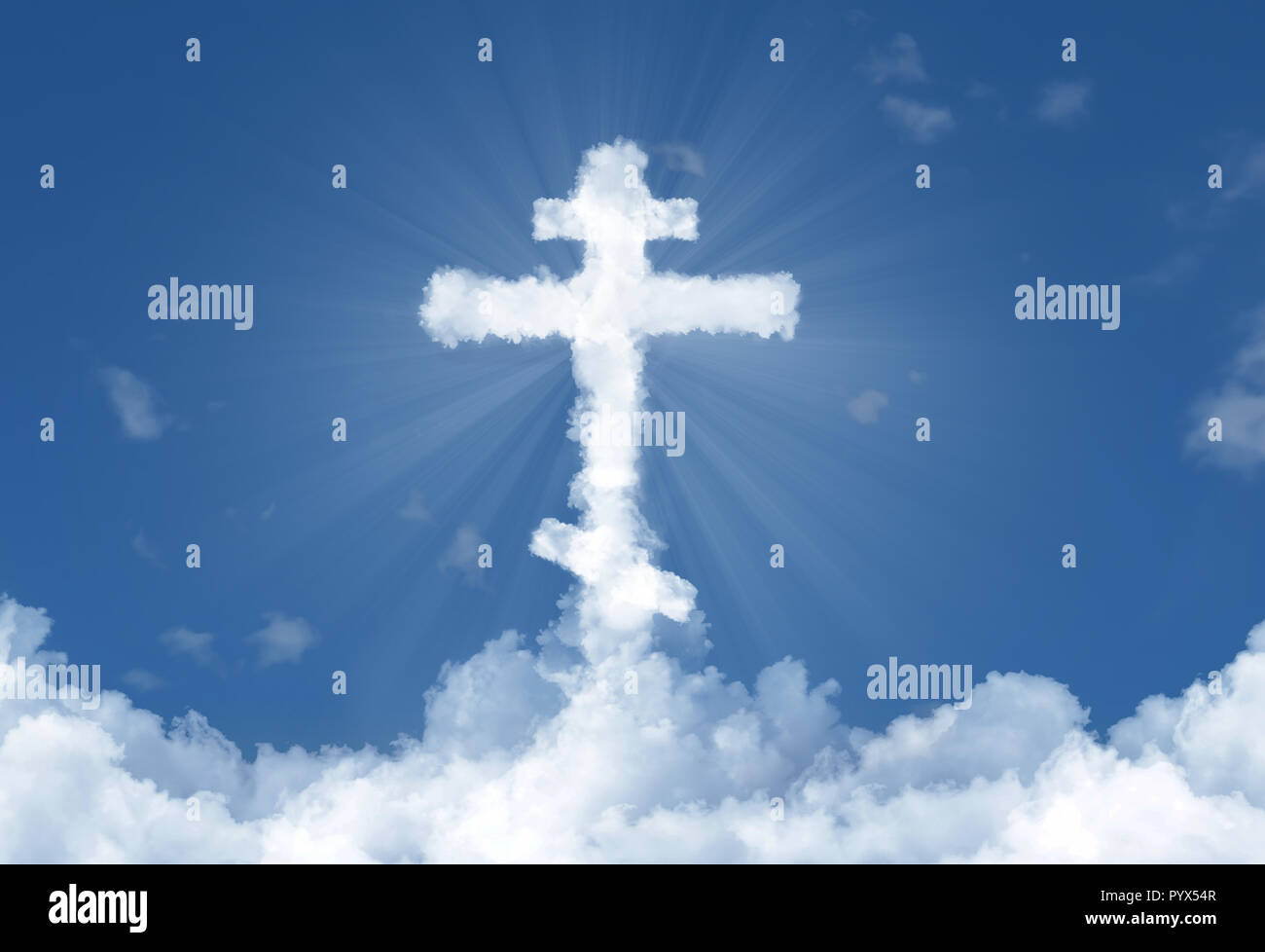 Russian Orthodox Church Cross Cloud in Sky Stock Photo