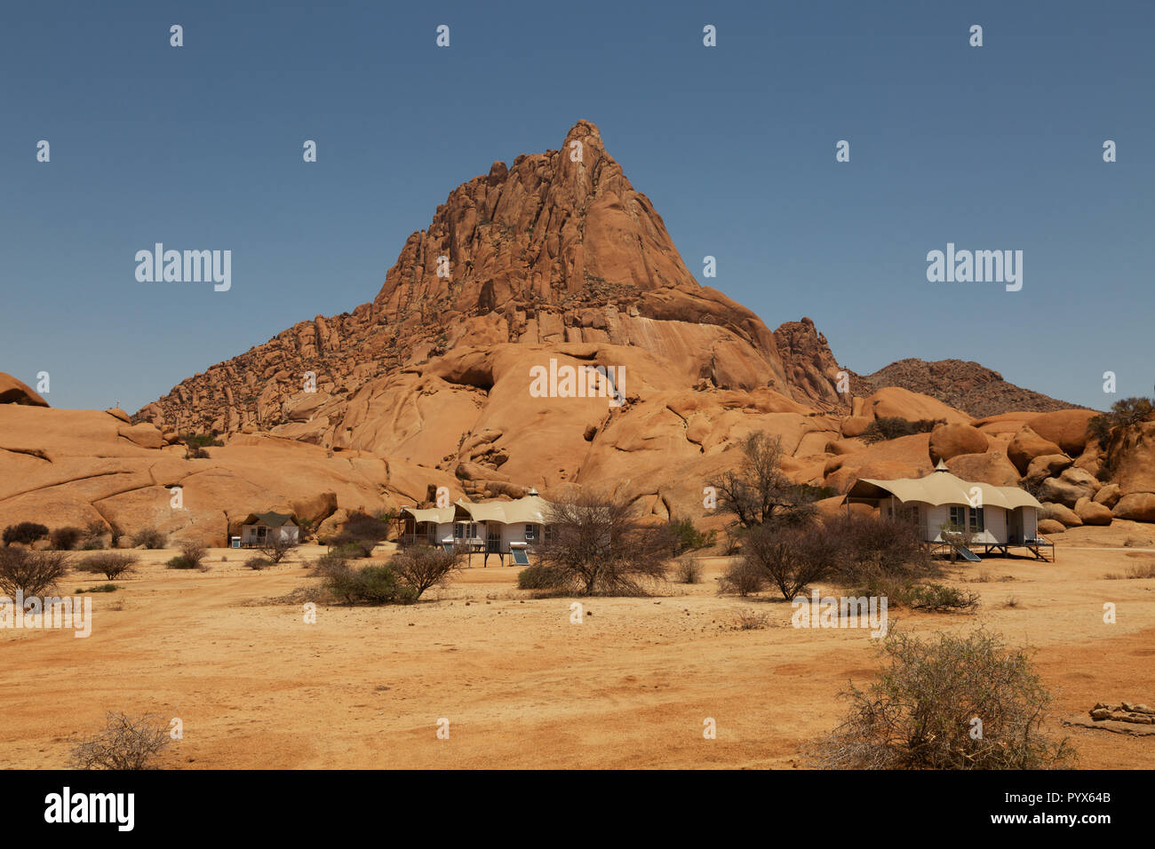 Chalets at Spitzkoppe Lodge, luxury tourist accommodation in the desert, Spitzkoppe, Namibia Africa Stock Photo