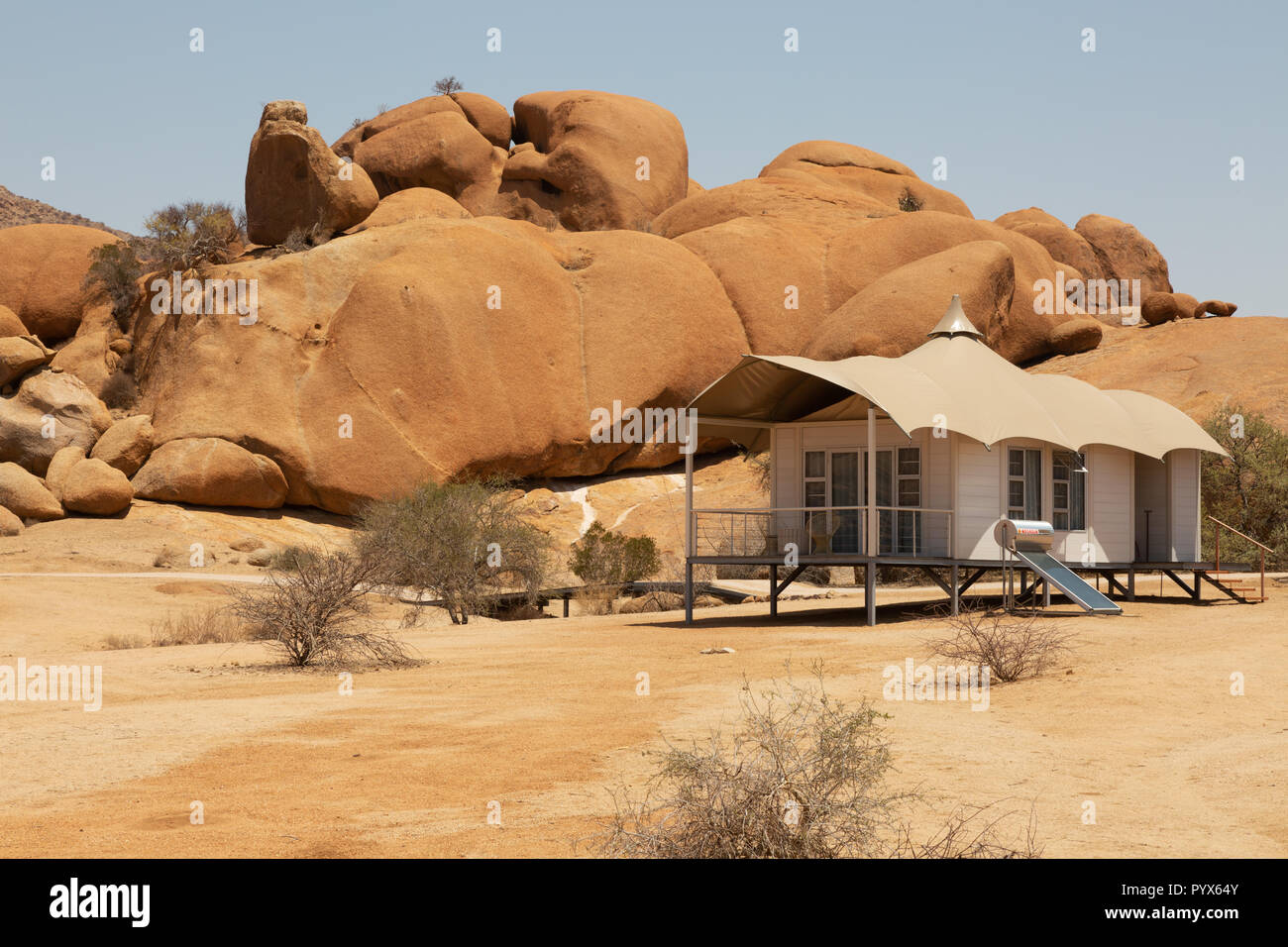 Chalets at Spitzkoppe Lodge, luxury tourist accommodation in the desert, Spitzkoppe, Namibia Africa Stock Photo