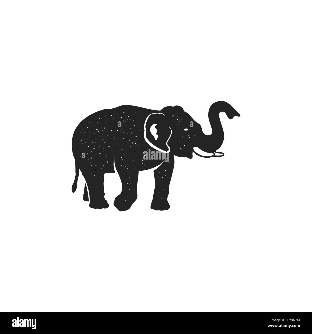 Elephant icon. Vintage hand drawn wild animal symbol. Monochrome retro design, style. With distressed effect. Stock vector pictogram isolated on white background Stock Vector