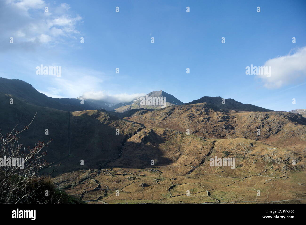 Dramatic Landscape Of Mount Snowdon In The Snowdonia National Park North Wales Winter Sun Casts Shadows On The Angular Beautiful Terrain Stock Photo Alamy