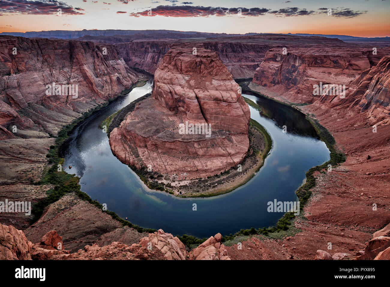 sunset over Horseshoe Bend, Colorado river, Page, Arizona, USA, North America Stock Photo Alamy