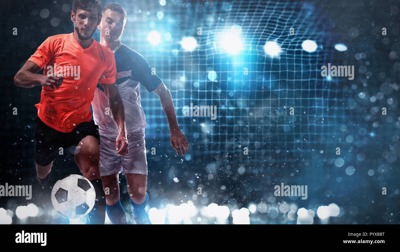 Close Up Of A Challenge Between Soccer Players With A Soccer Goal In The Background Stock Photo Alamy Close Up Of A Challenge Between Soccer Players With A Soccer Goal In The Background Stock Photo Alamy