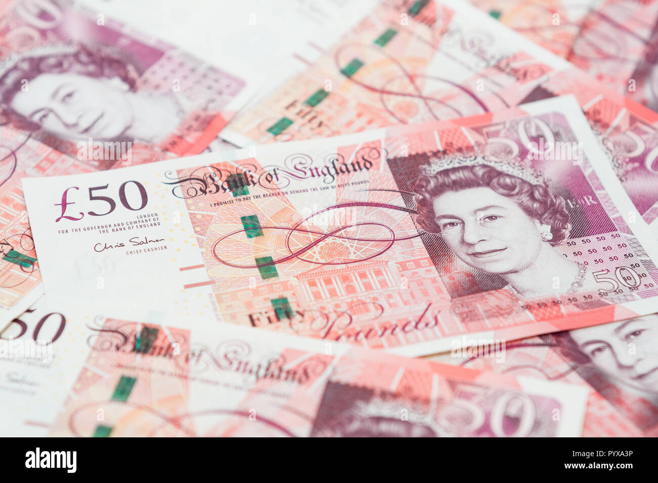 UK currency, 50 pounds Stock Photo