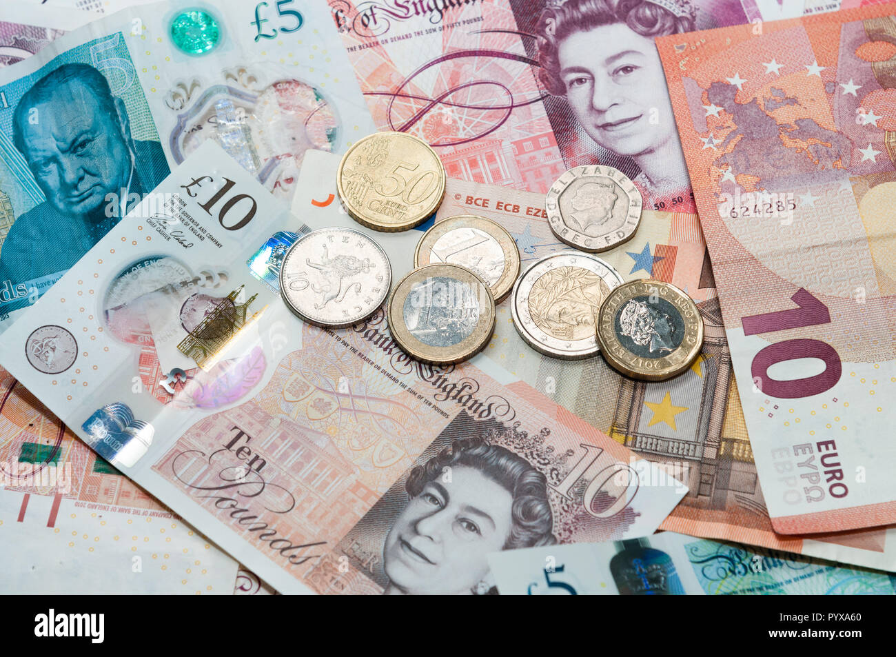 UK and EU money currency Stock Photo