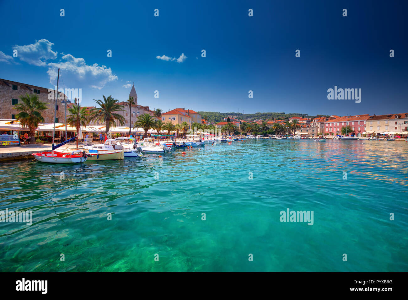 SUPETAR, CROATIA - August 6, 2018 - Harbour in Supetar, Brac, Croatia. Stock Photo
