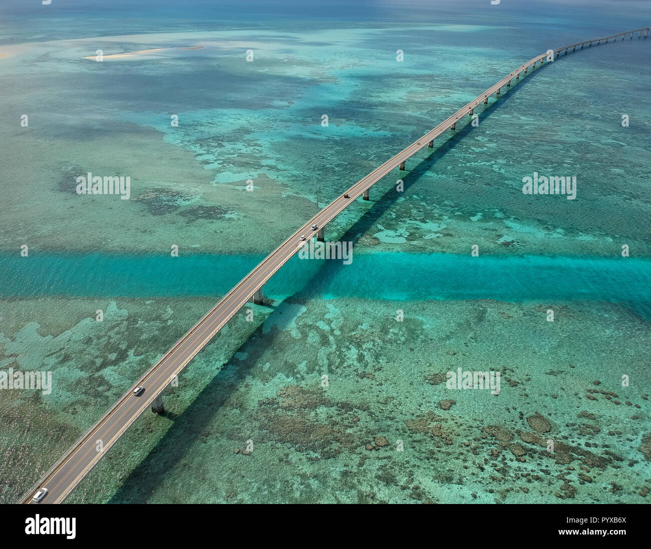 Irabu Ohashi is a 3,5km bridge between Miyakojima and Irabujima islands in Okinawa, Japan. Stock Photo