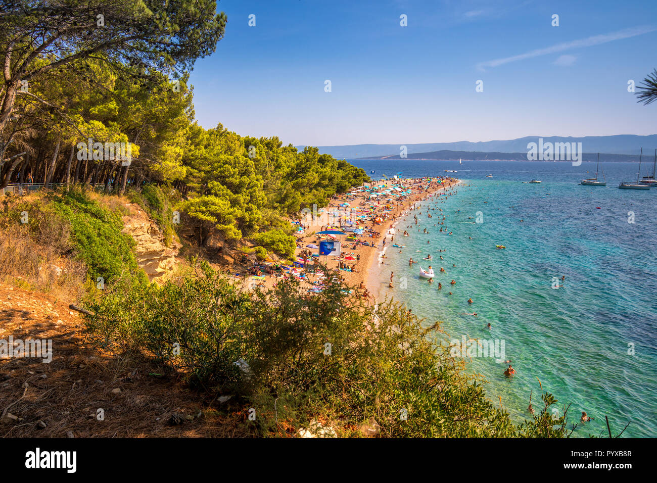 Famous Zlatni rat beach in Bol, Island Brac, Croatia Stock Photo