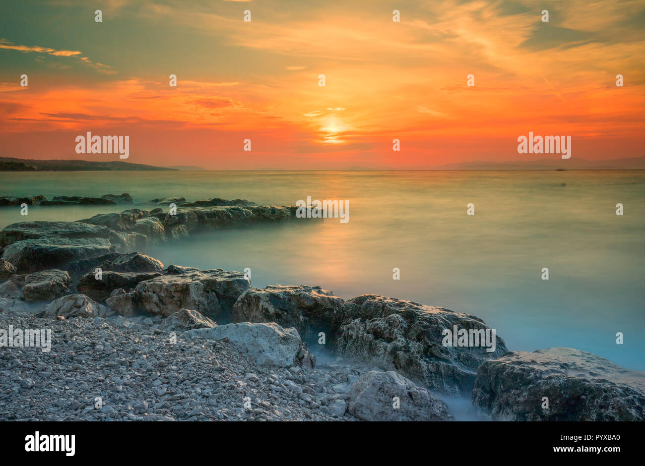 Stunning sunset on Brac island, Croatia, Europe. Stock Photo
