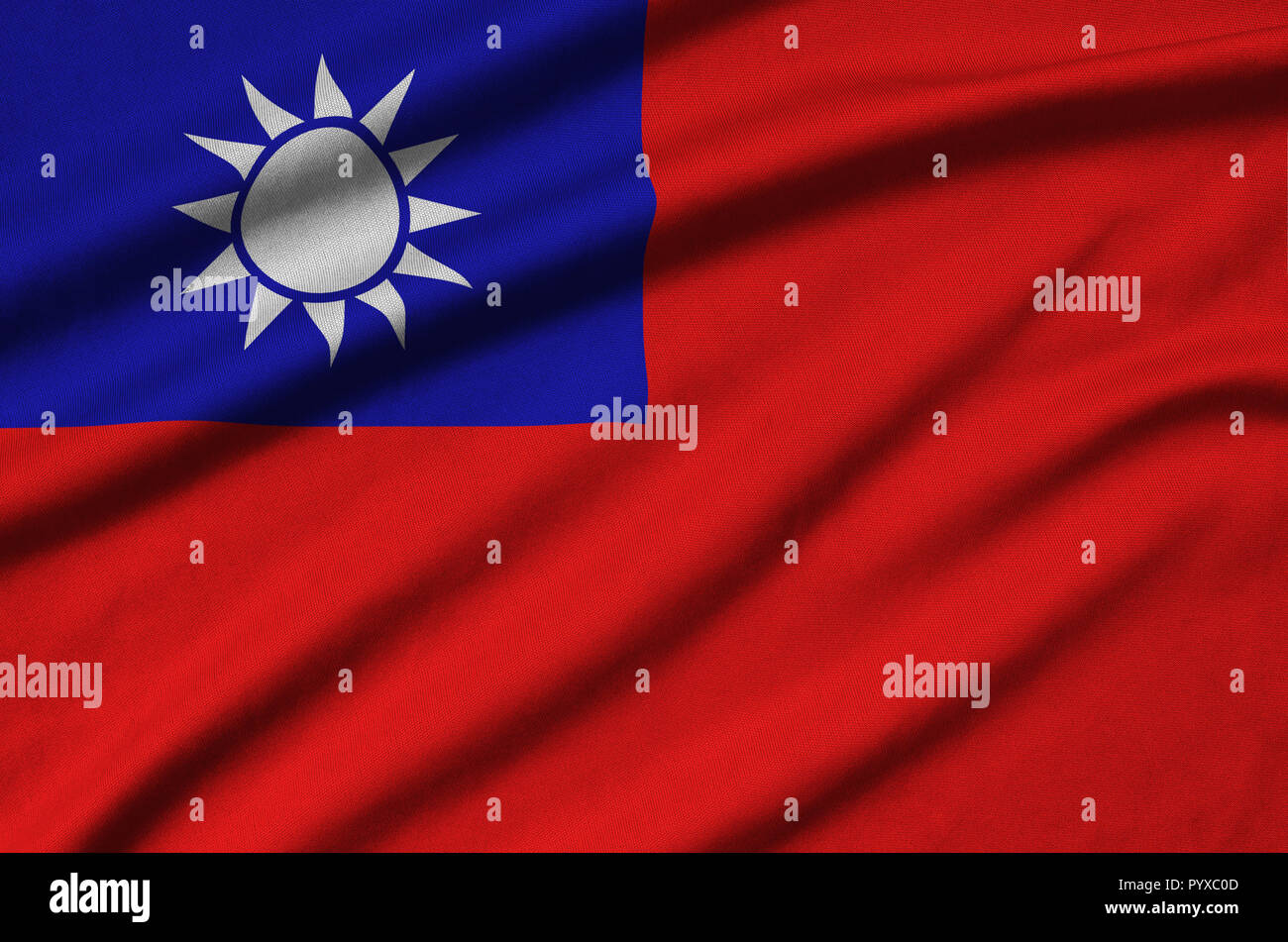 Taiwan Flag Is Depicted On A Sports Cloth Fabric With Many Folds Sport Team Waving Banner Stock Photo Alamy