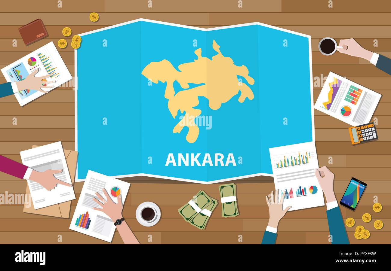 ankara turkey city region economy growth with team discuss on fold maps ...