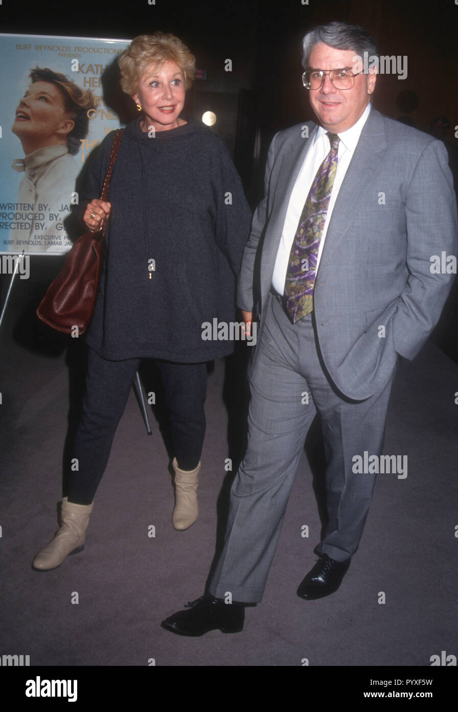 LOS ANGELES, CA - NOVEMBER 9: (L-R) Actress Michael Learned and husband John Doherty attend the Screening of the CBS Made-for-Televion Movie 'The Man Upstairs' on November 9, 1992 at the DGA Theatre in Los Angeles, California. Photo by Barry King/Alamy Stock Photo Stock Photo