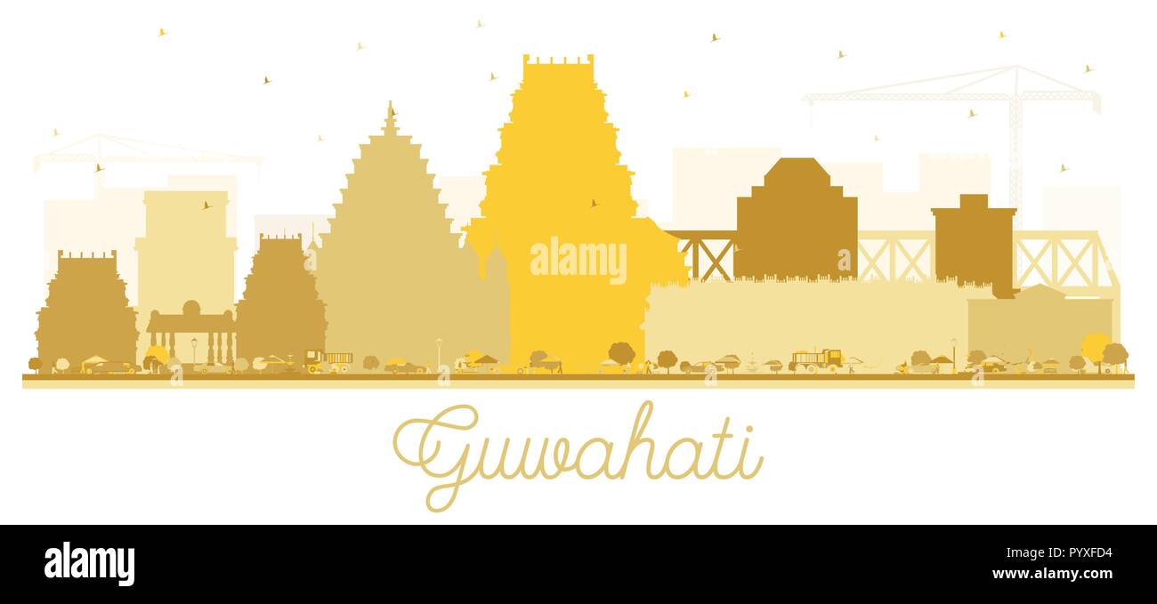 Guwahati India City Skyline Silhouette With Golden Buildings. Vector 