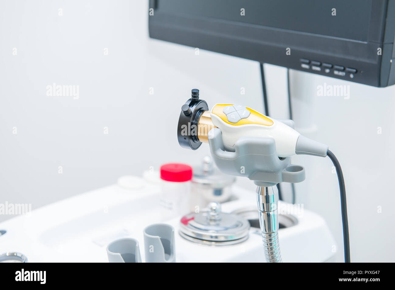 Close up part of Professional EVO ENT Medical Devices Workstation. Ear Nose and Throat Medical
