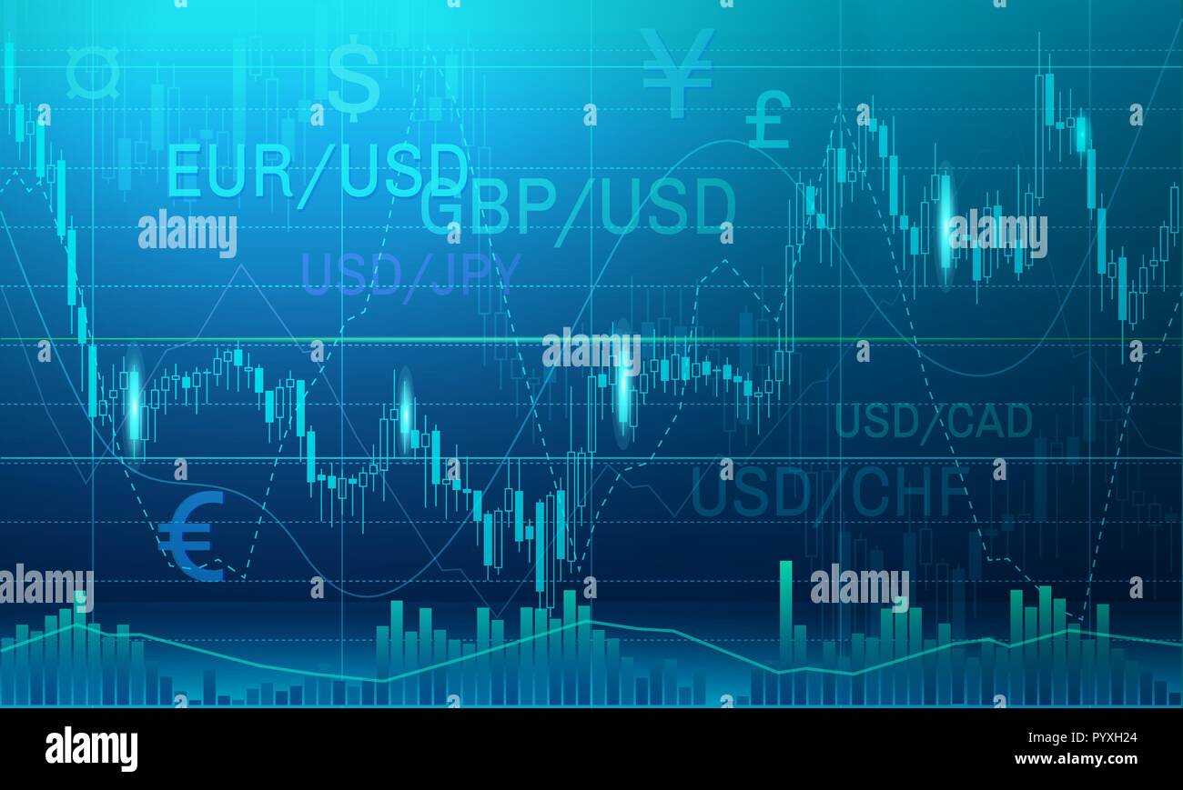Candlestick Chart In Financial Market Vector Illustration On Dark - 
