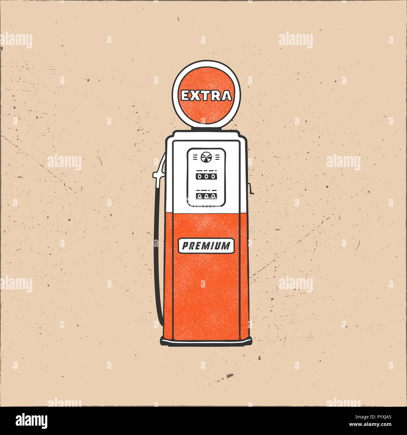 Retro Style Gas Station Pump Artwork Vintage Hand Drawn Design In