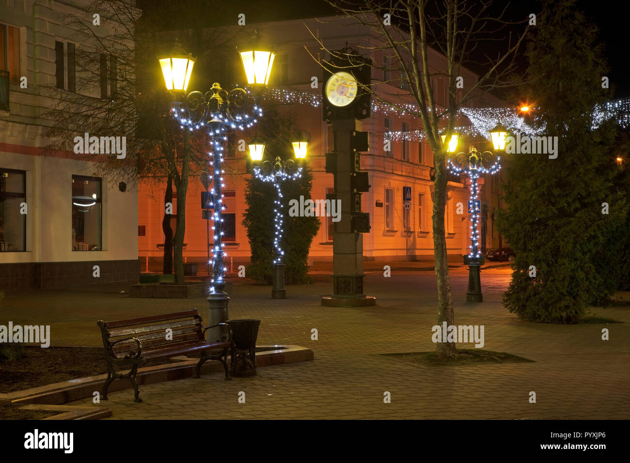 Holiday decorations of Sovetskaya street Brest. Belarus Stock Photo