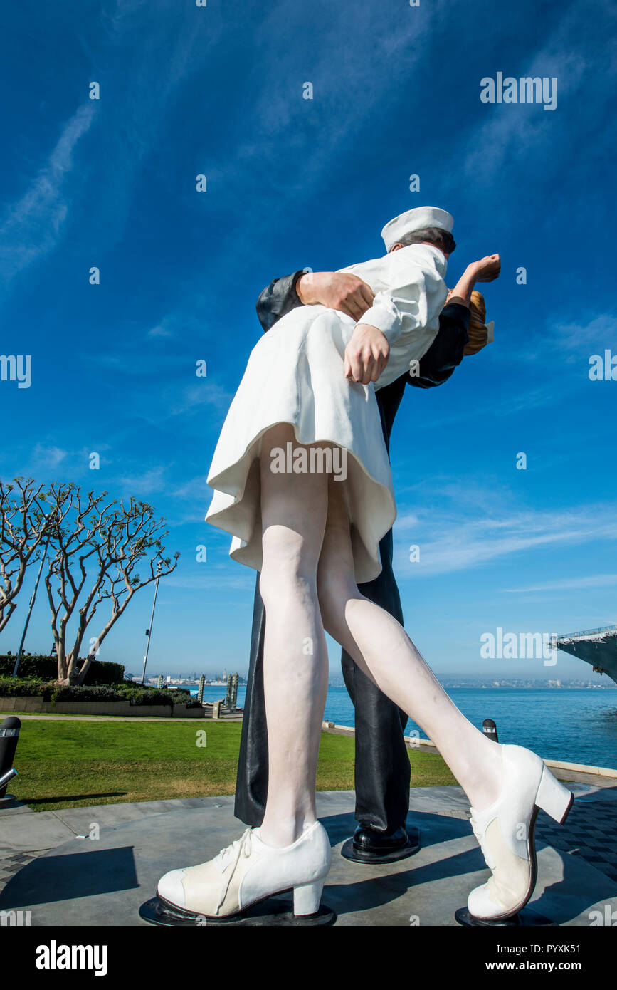 Unconditional Surrender sculpture by Seward Johnson at the USS Midway (aircraft carrier) Museum, San Diego Harbor, San Diego, California. Stock Photo