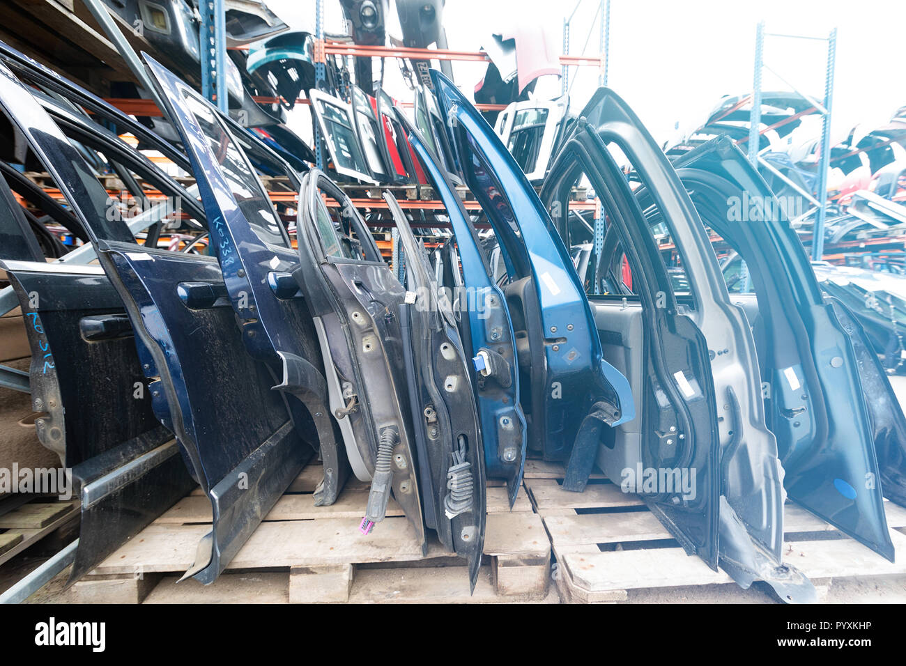 Racks with auto parts Stock Photo Alamy