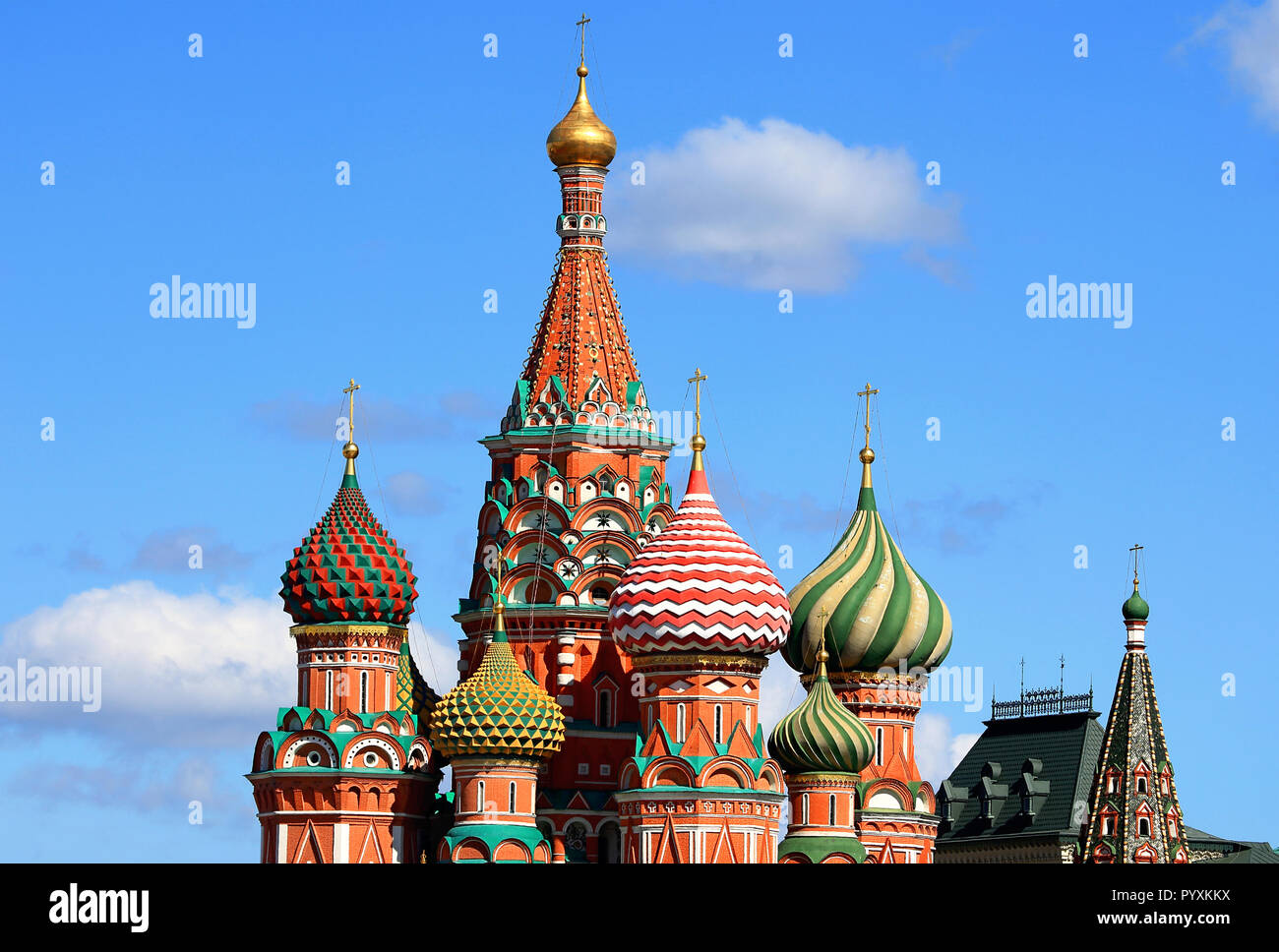 Onion and tent domes of Pokrovsky Cathedrall built in the sixteenth
