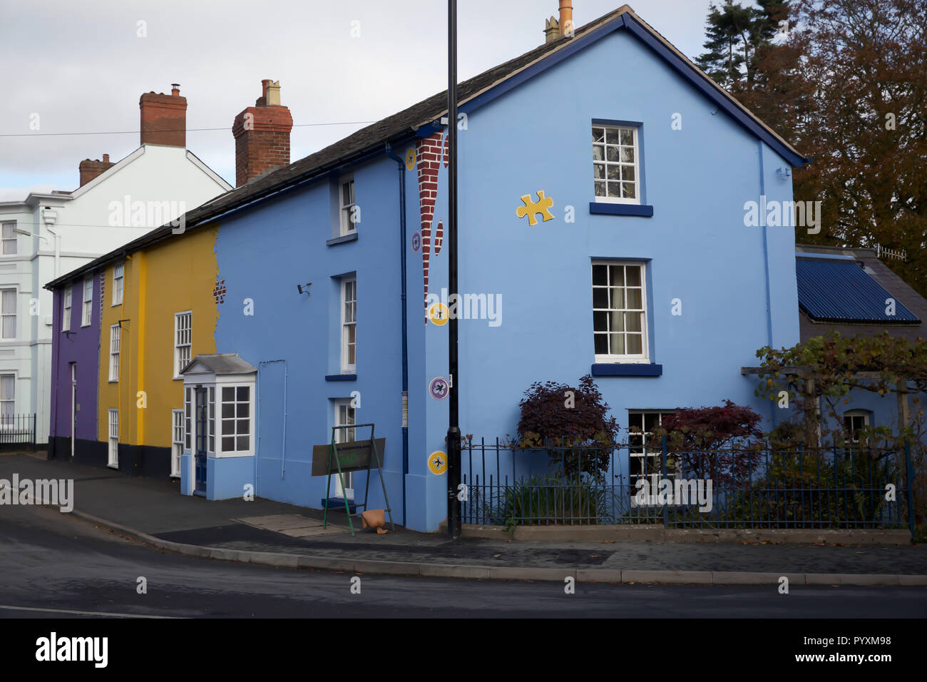 Purple , blue and yellow houses in Castle, UK Stock Photo Alamy