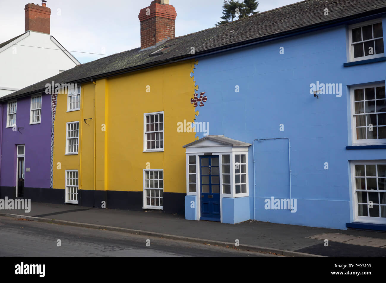 Purple , blue and yellow houses in Castle, UK Stock Photo Alamy