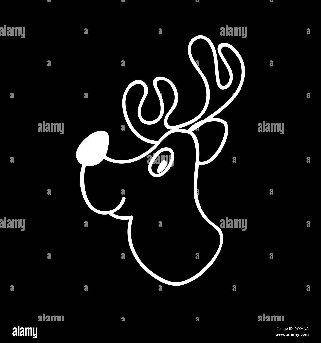 Christmas deer. Merry Christmas isolated white silhouette. Vector illustration, cartoon chalk style Stock Vector