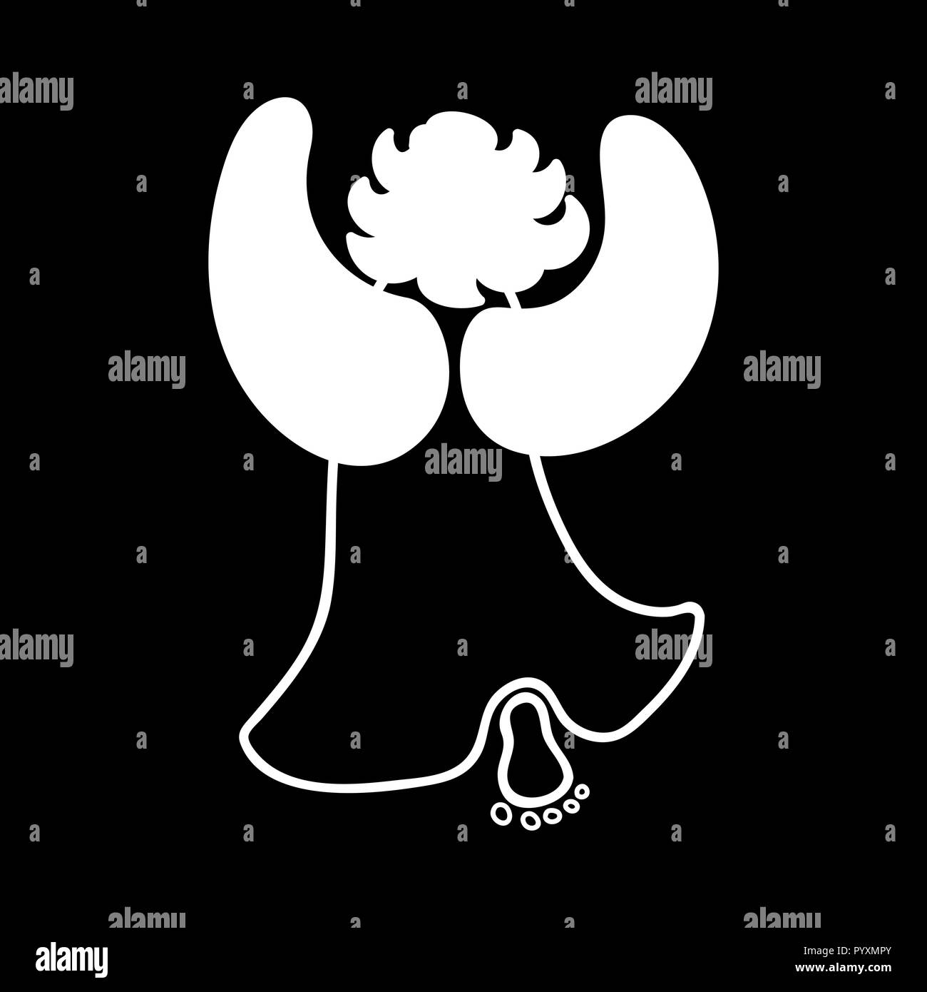 Angel icon. isolated white silhouette. Vector , cartoon chalk style Stock Vector