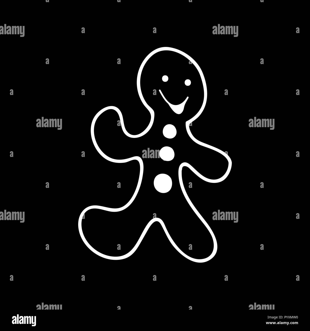 Gingerbread man Christmas icon. isolated white silhouette. cartoon chalk style Stock Vector
