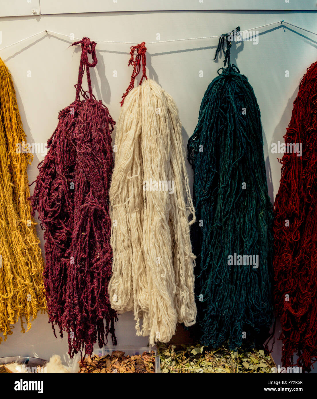 Natural wool thread dyed in color for carpet making Stock Photo - Alamy