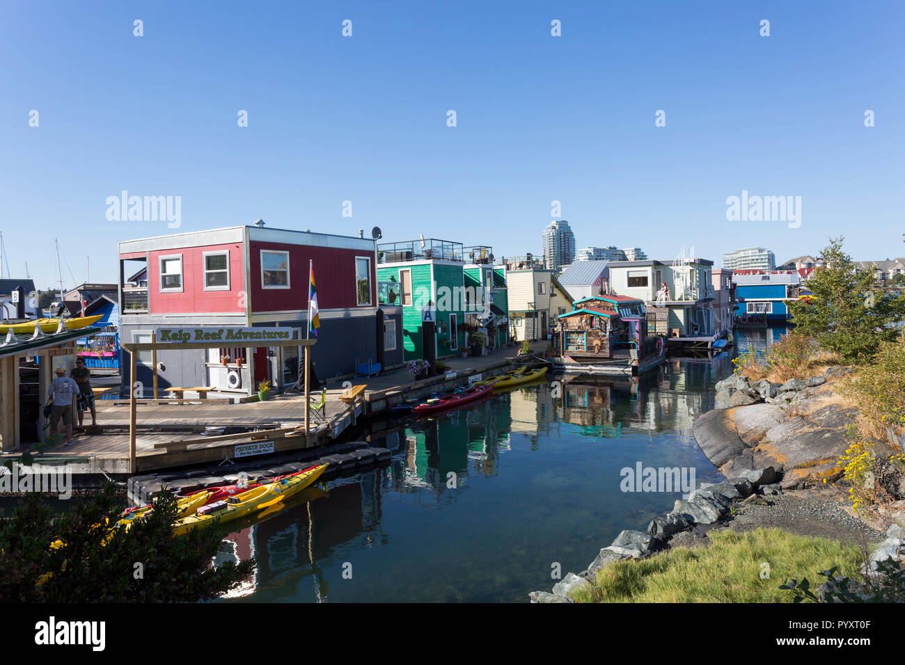 North America, Canada, British Columbia, Vancouver Island, Victoria, House Boats, Fisherman's Wharf Stock Photo