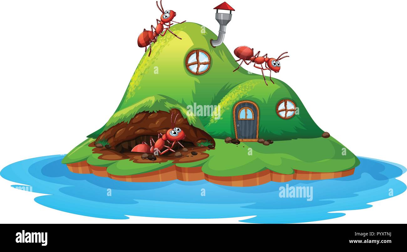Ant hill house on white background illustration Stock Vector