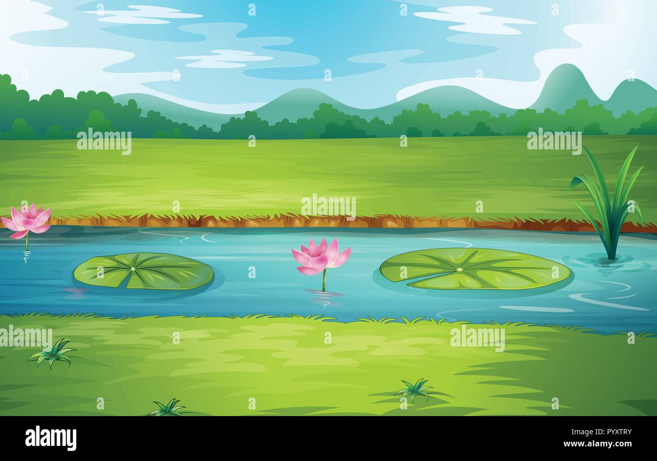 Beautiful nature river landscape illustration Stock Vector Image & Art ...