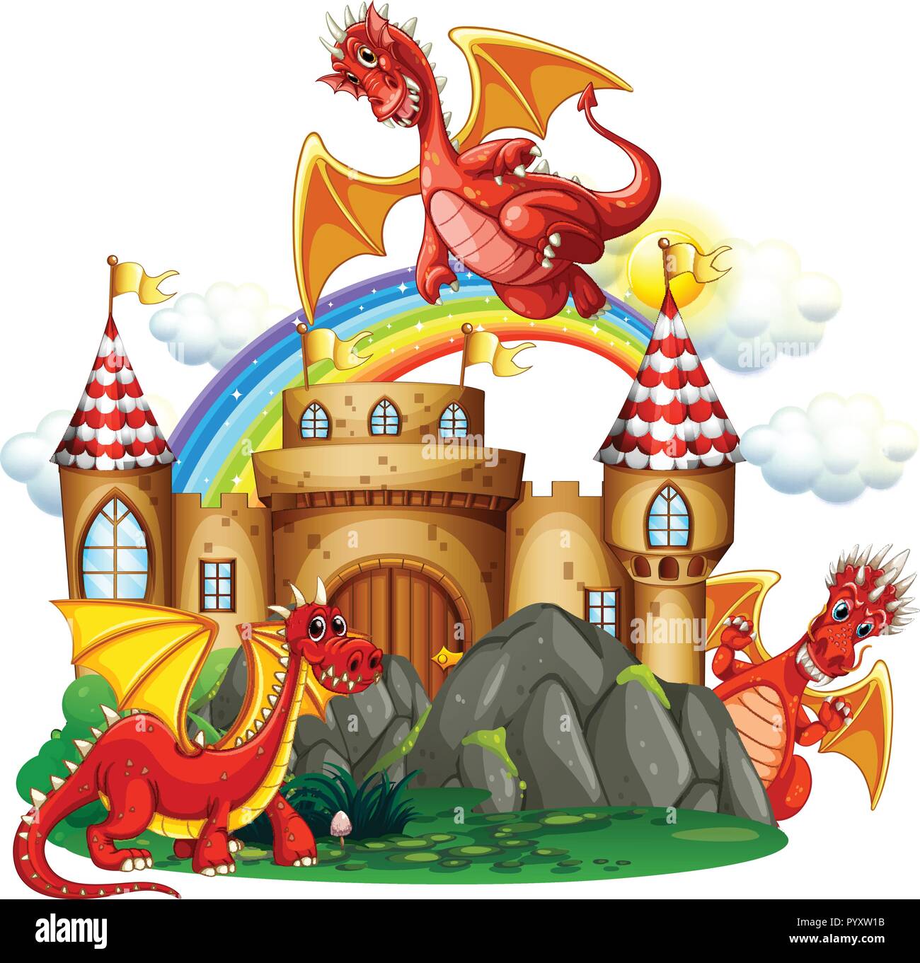 Red dragon at the castle illustration Stock Vector Image & Art - Alamy