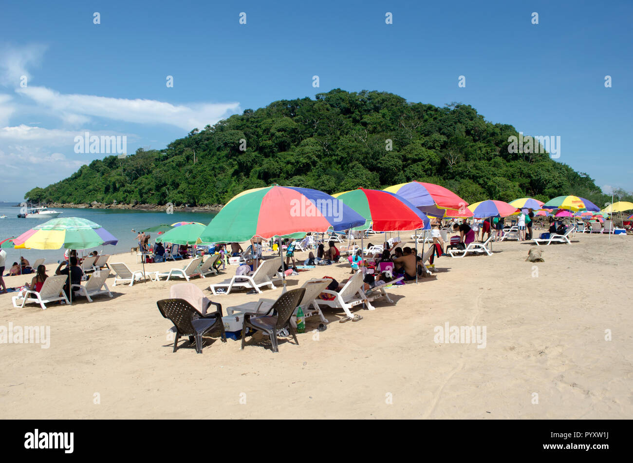 La Restinga Beach in Taboga Island , Panama.  El Morro Island in in the distance. Stock Photo