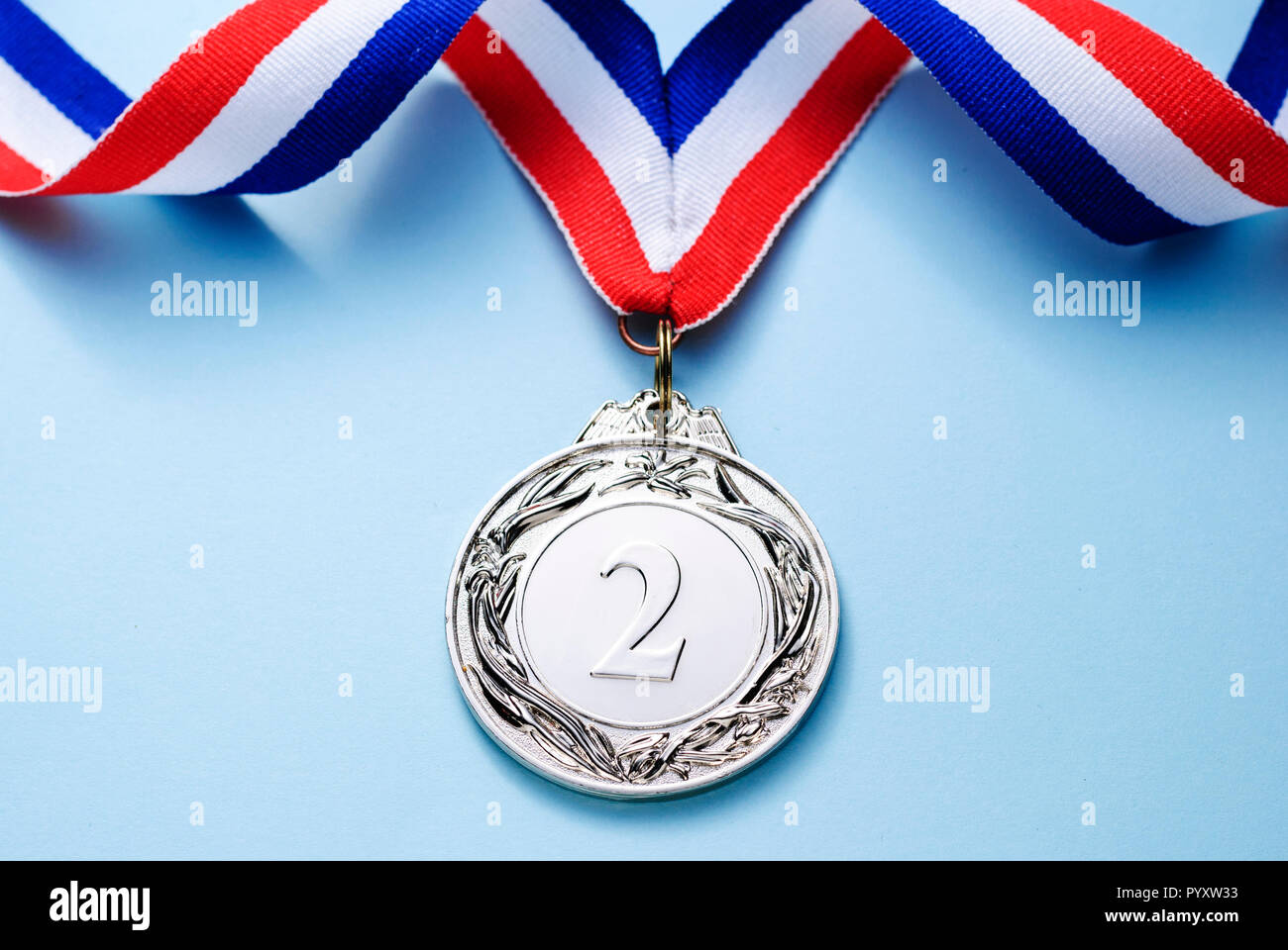 Silver medal 2 place with ribbon Stock Photo