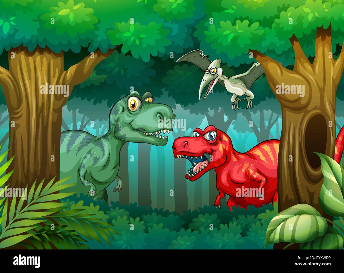 Dinosaur in the forest illustration Stock Vector Image &amp; Art - Alamy