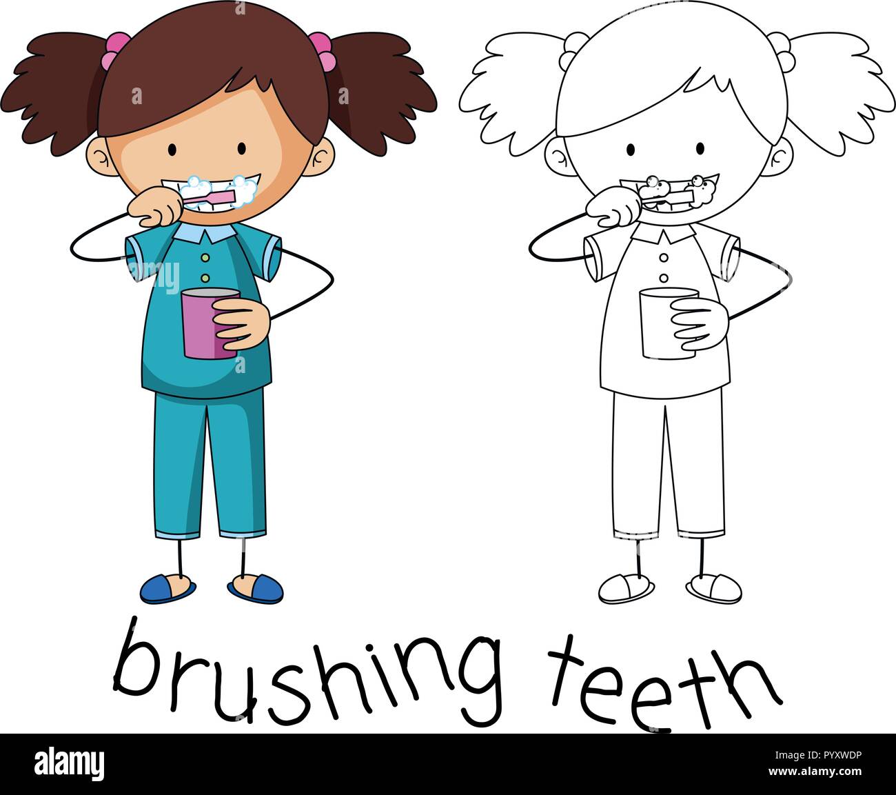 girl brushing teeth drawing