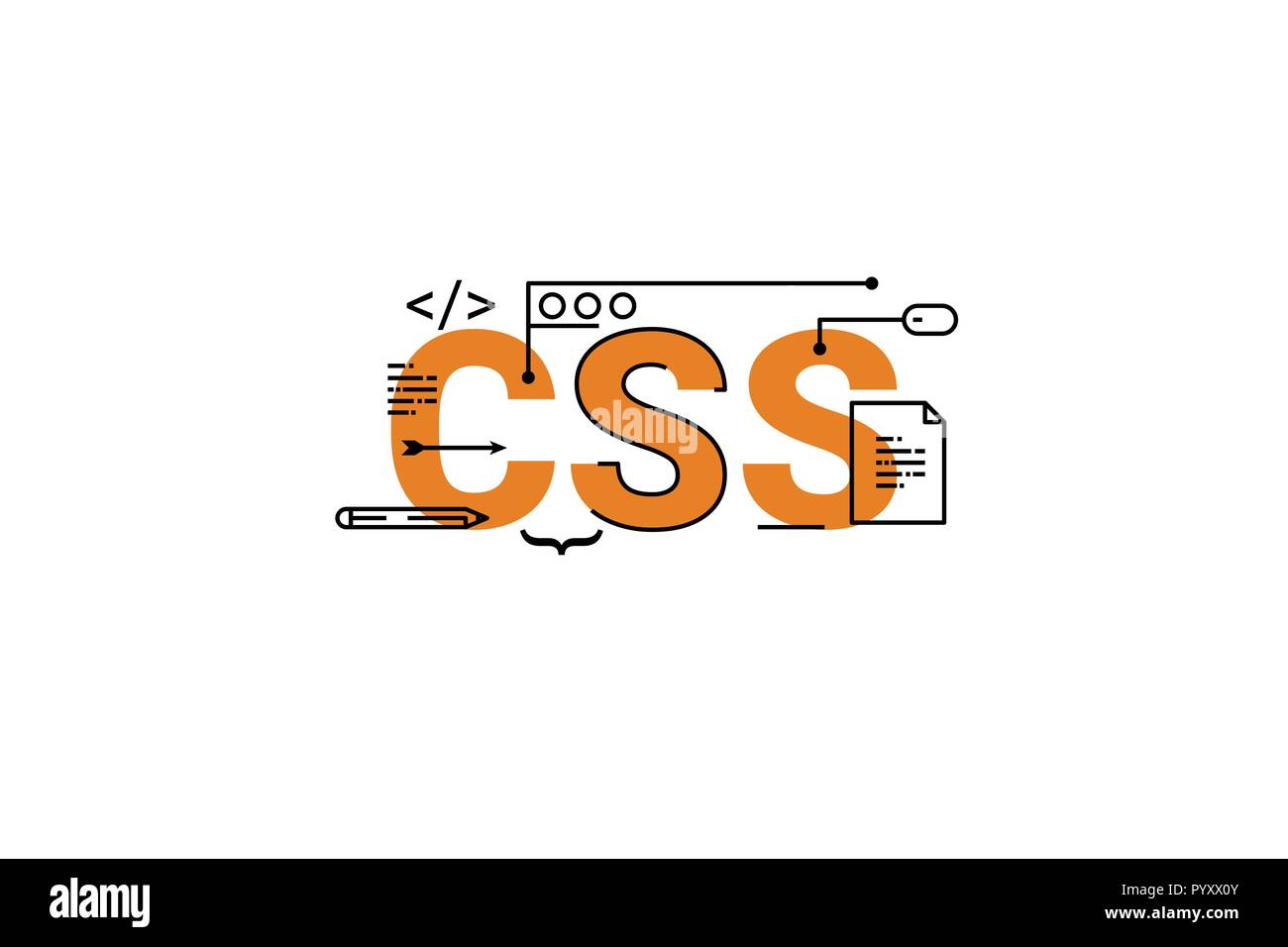 CSS word lettering typography design illustration with line icons and ...