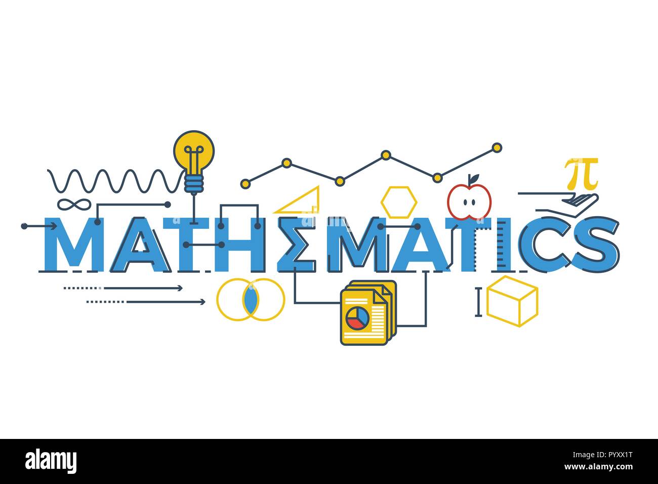 Illustration of MATHEMATICS word in STEM science, technology