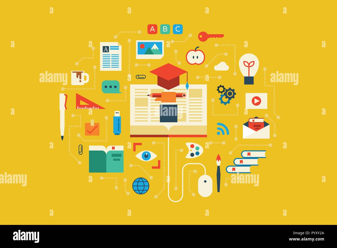 Illustration of education flat design concept with icons elements Stock ...