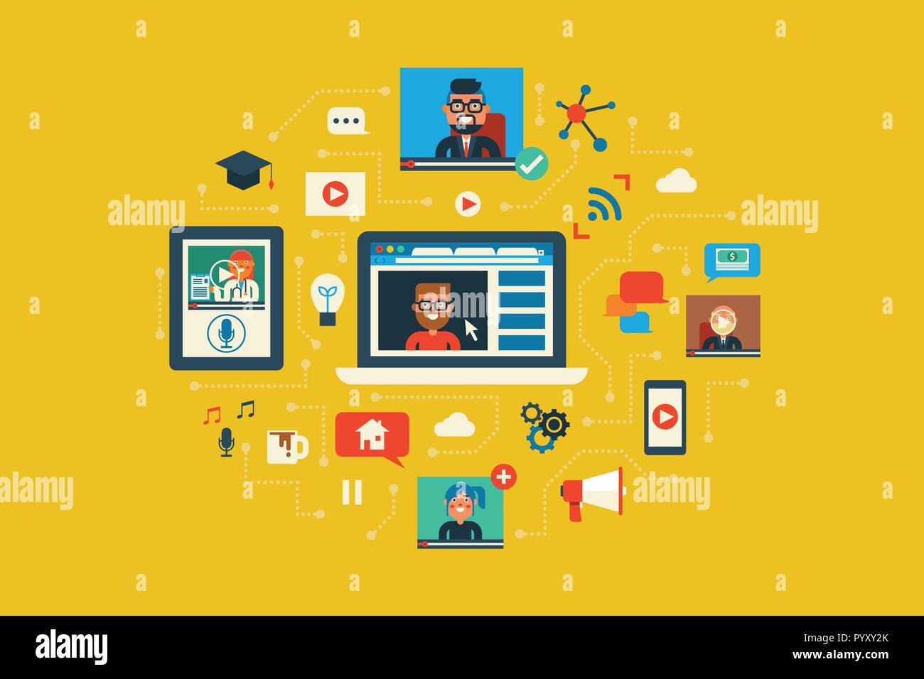 Illustration of webinar flat design concept with icons elements Stock ...