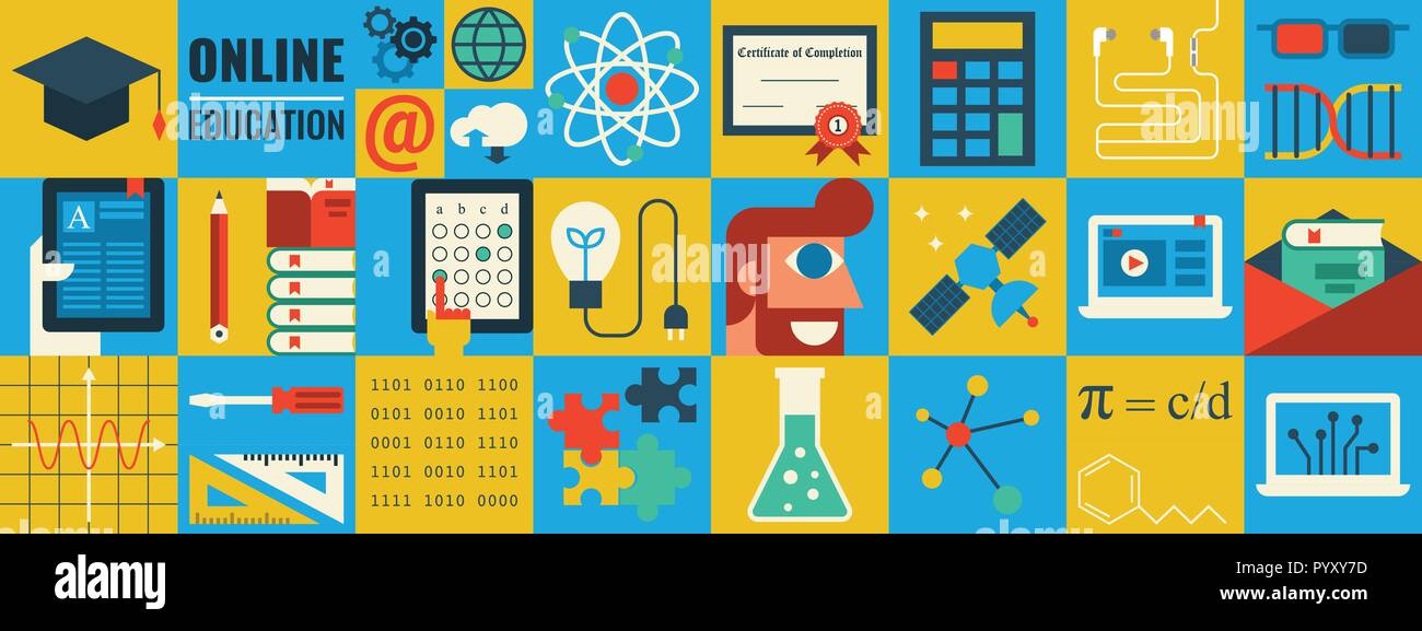 Illustration of e-learning concept flat design background Stock Vector