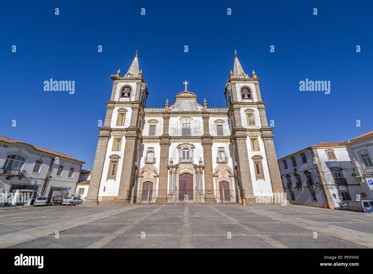 Portalegre Cathedral or Se Catedral de Portalegre and Town Hall Square. Mannerist style. Portalegre, Alto Alentejo, Portugal Stock Photo