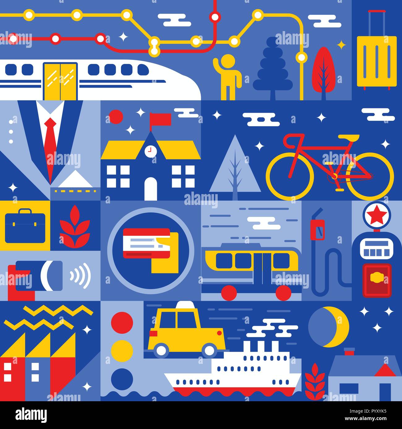 Illustration of transportation concept with many elements Stock Vector ...
