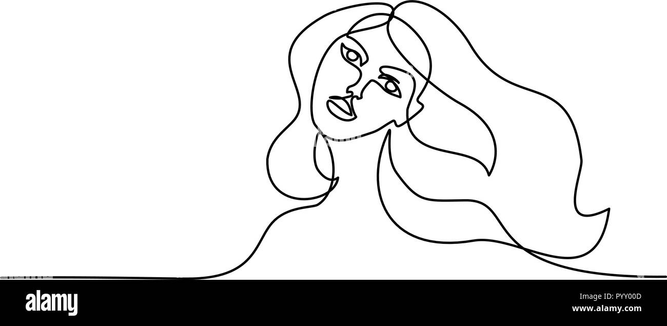 Continuous one line drawing. Abstract portrait of pretty young woman ...