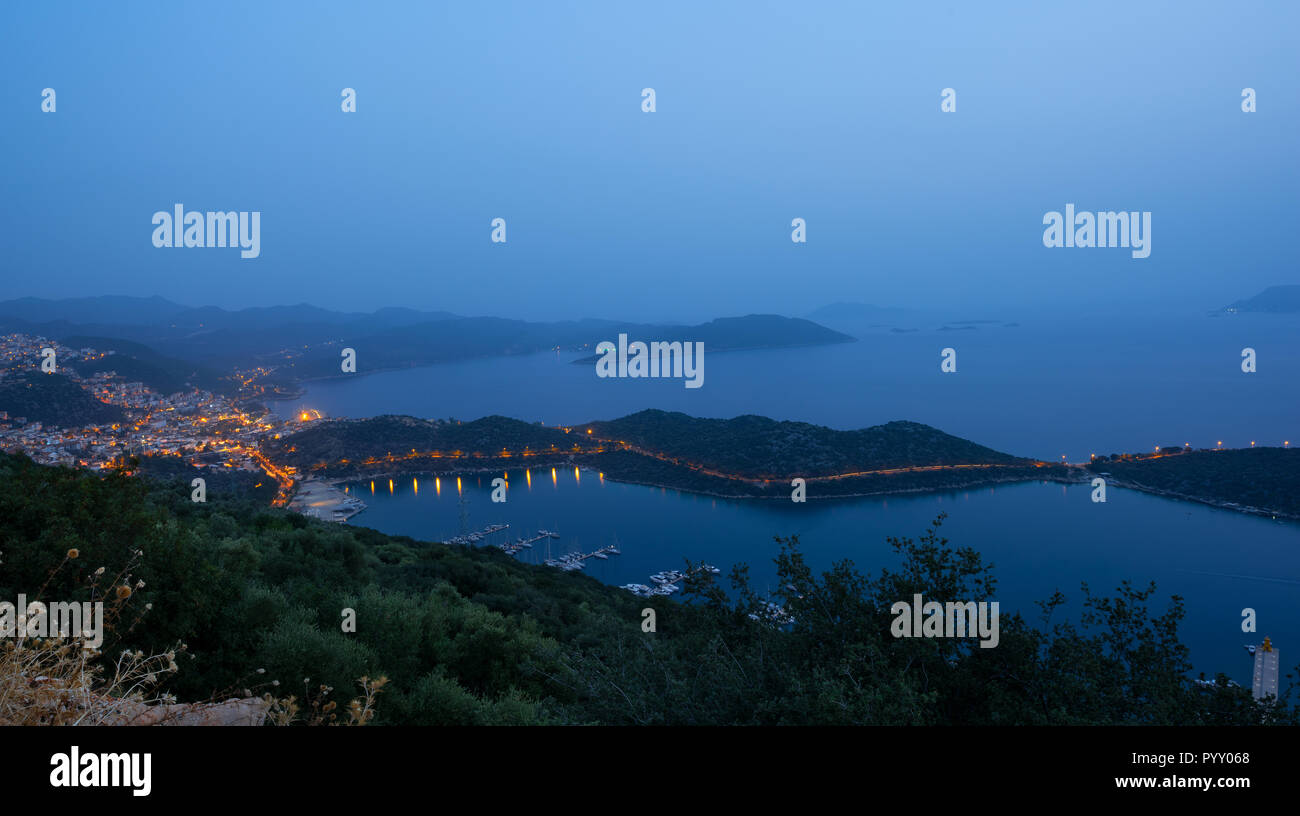 Kas city panoramic view in evening time, Antalya, Turkey Stock Photo ...