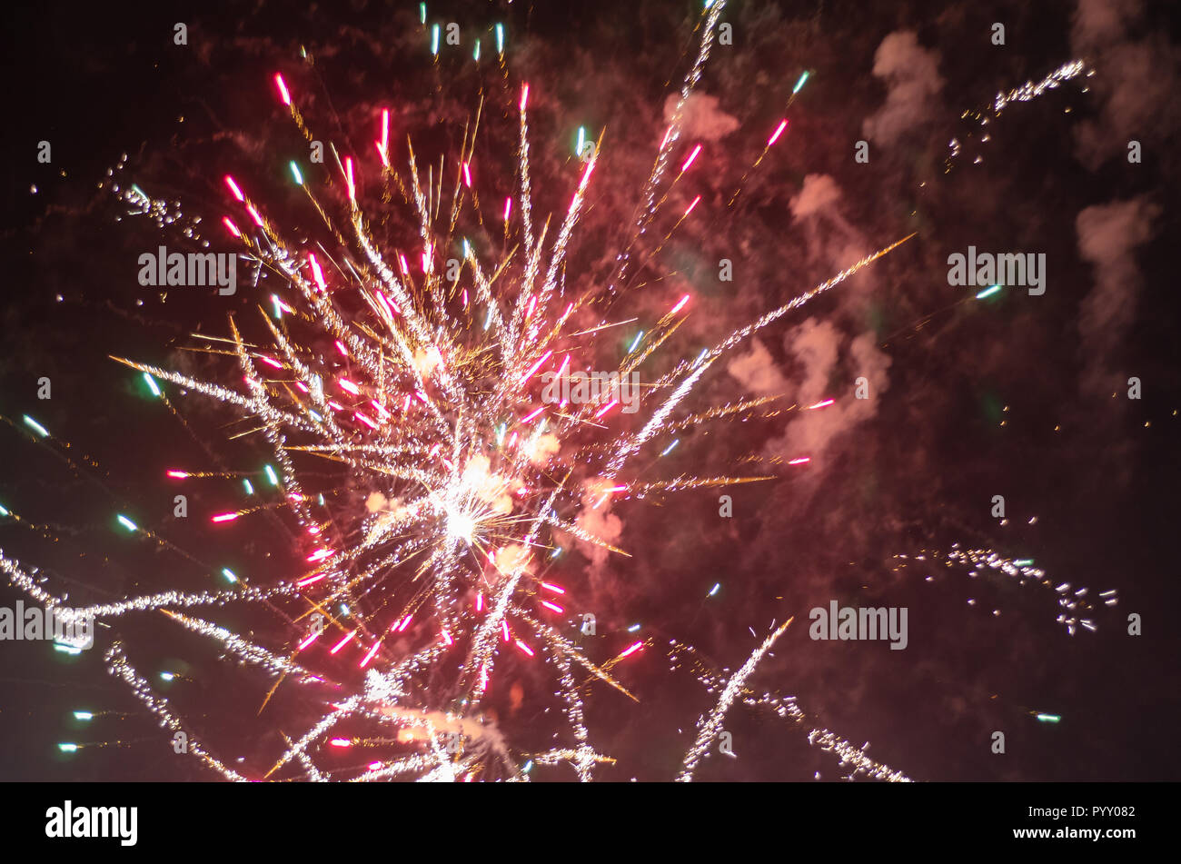 Magic sparkling holiday abstract glitter background. Blurred bokeh of Christmas lights. Stock Photo