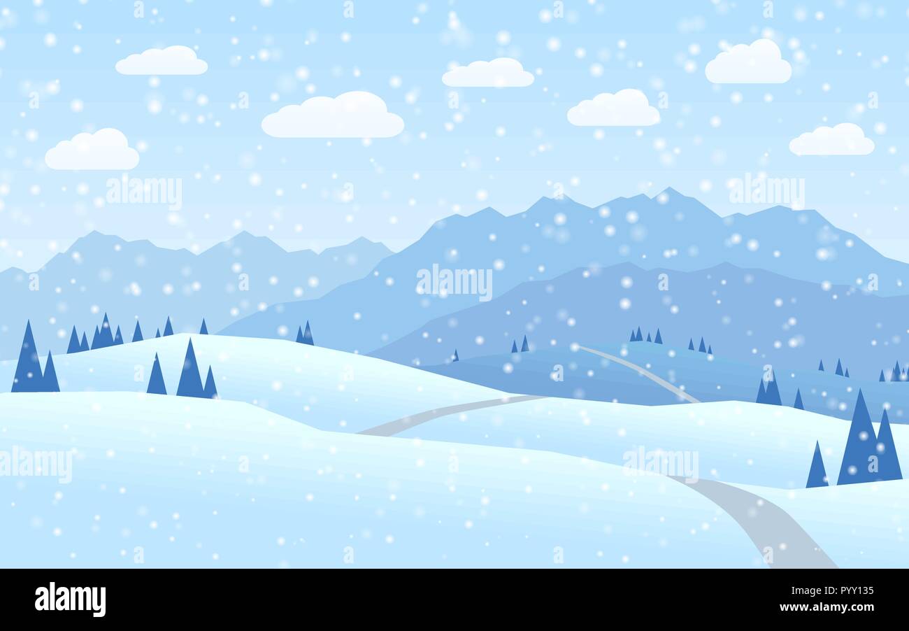 mountains and hills winter landscape flat design Stock Vector