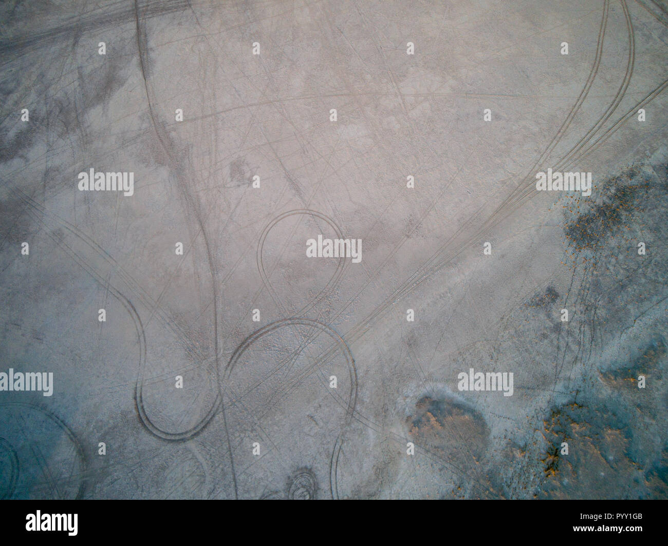 Aerial view of Tshitane Salt Pan in the salt flats area of the Kalahari